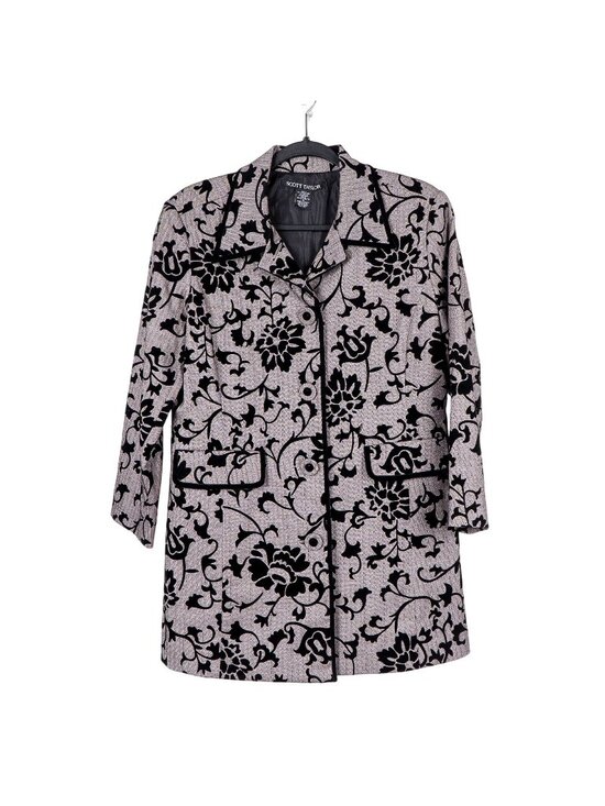 Scott Taylor Jackets & Blazers - Floral Herringbone Jacket M Women Long Buttons Velour Accent Gray Black